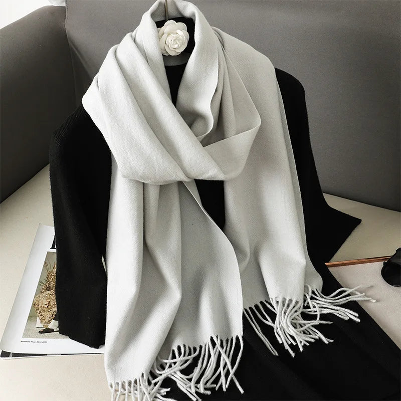 62Color Solid Women Winter Scarf Warm Thicken Cashmere Shawl Outdoor Fashion Luxury Tassels Pashmina Lady Wrap Windproof Scarves