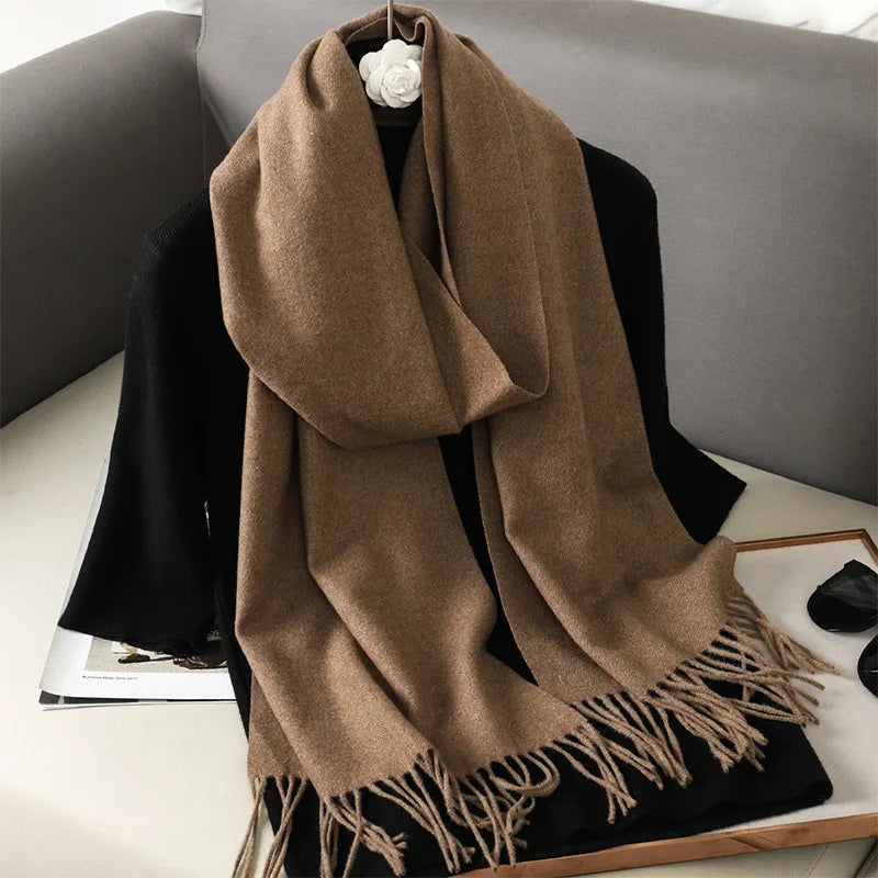 62Color Solid Women Winter Scarf Warm Thicken Cashmere Shawl Outdoor Fashion Luxury Tassels Pashmina Lady Wrap Windproof Scarves