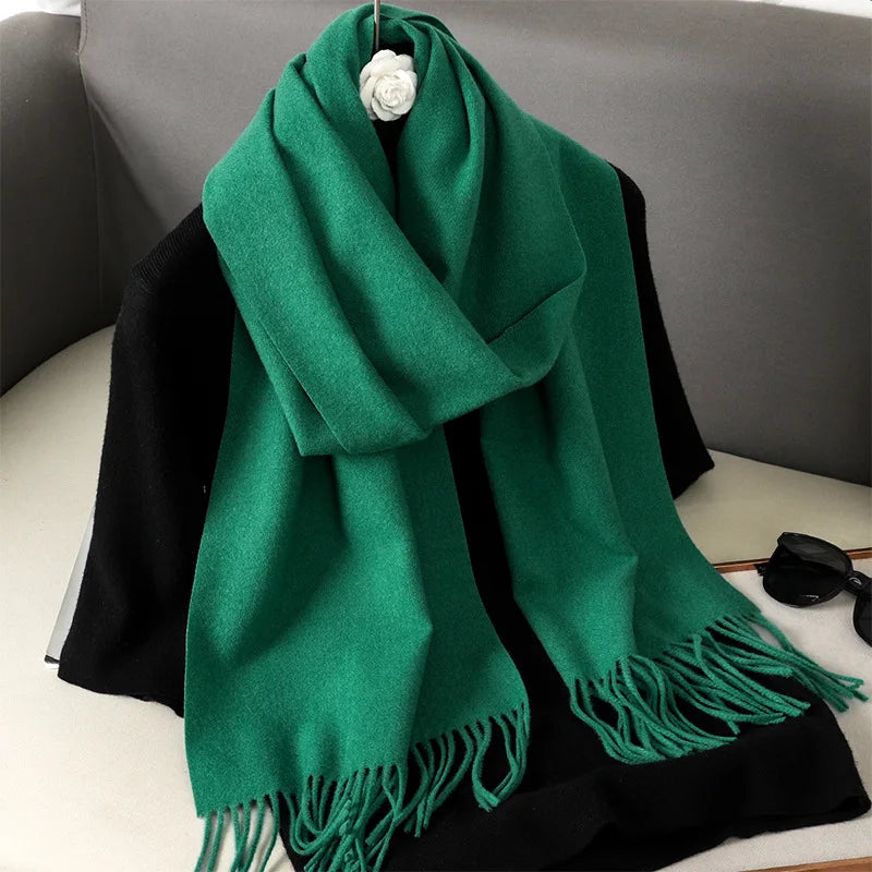 62Color Solid Women Winter Scarf Warm Thicken Cashmere Shawl Outdoor Fashion Luxury Tassels Pashmina Lady Wrap Windproof Scarves
