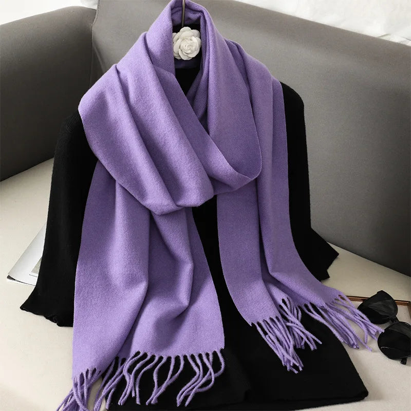 62Color Solid Women Winter Scarf Warm Thicken Cashmere Shawl Outdoor Fashion Luxury Tassels Pashmina Lady Wrap Windproof Scarves
