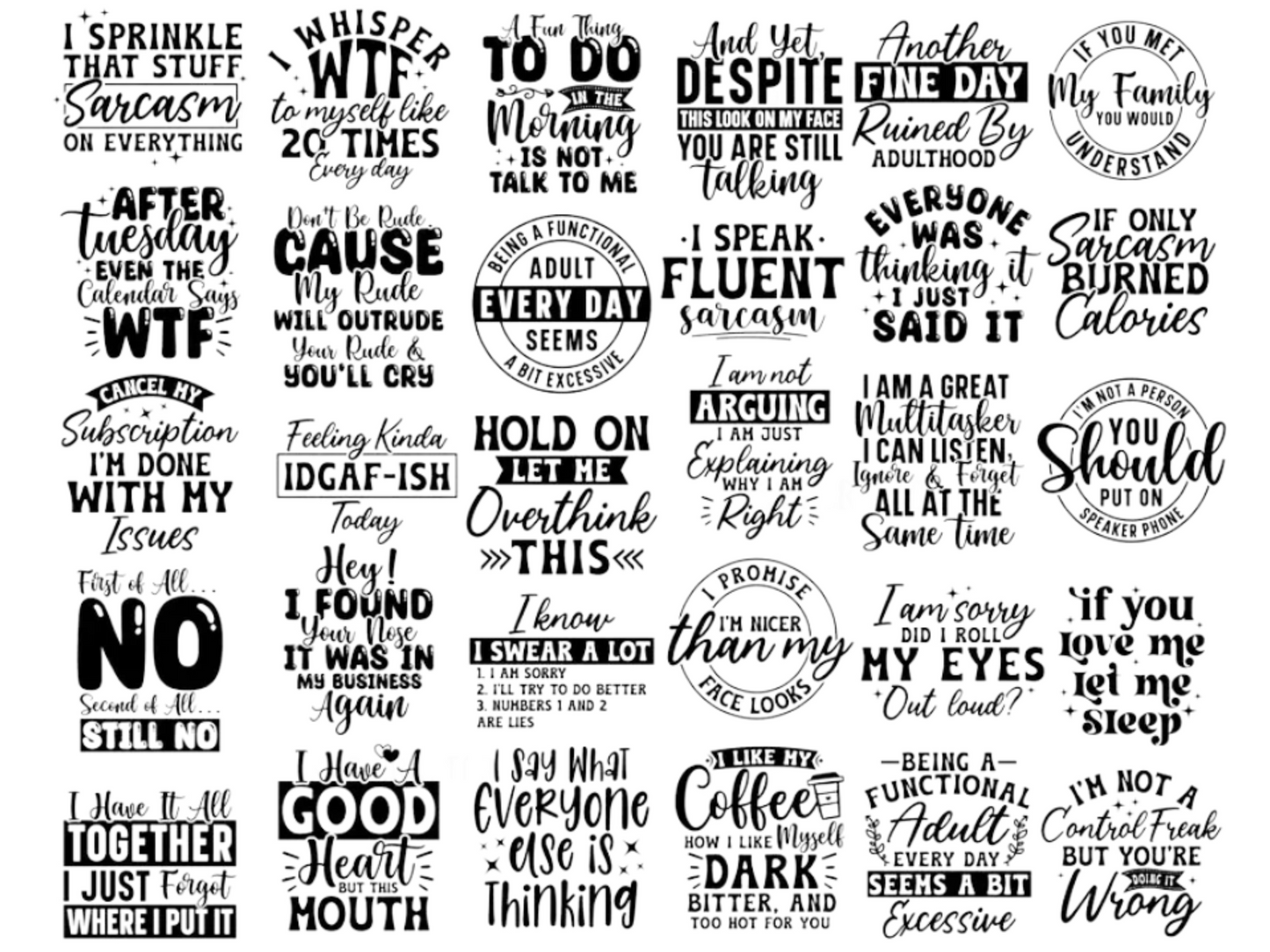 Sarcastic Quotes SVG Bundle: Funny Mom Shirt Designs (Digital Download)